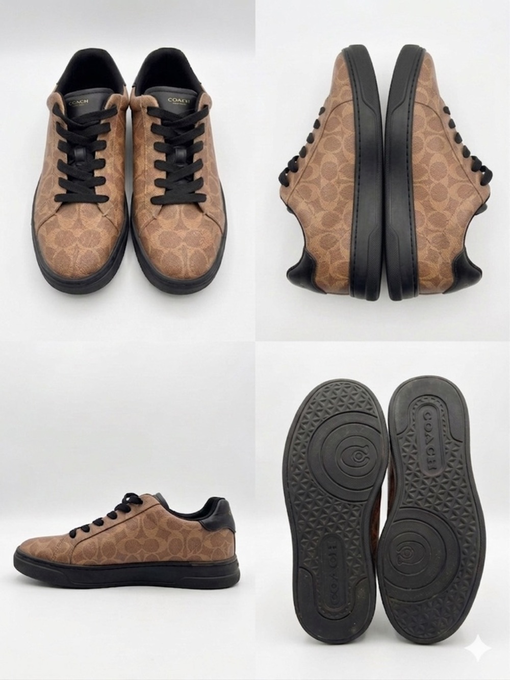 Coach Brown Signature Canvas Low-Top Sneakers with Black Accents